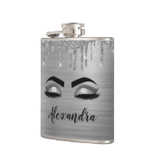 Silver Glitter Sparkle Eyelashes Monogram Naam Heupfles (Links)