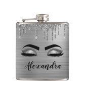 Silver Glitter Sparkle Eyelashes Monogram Naam Heupfles (Voorkant)