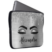 Silver Glitter Sparkle Eyelashes Monogram Naam Laptop Sleeve (Voorkant Rechts)