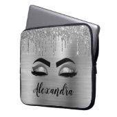 Silver Glitter Sparkle Eyelashes Monogram Naam Laptop Sleeve (Voorkant Links)
