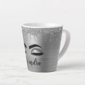 Silver Glitter Sparkle Eyelashes Monogram Naam Latte Mok (Rechterhoek)