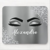 Silver Glitter Sparkle Eyelashes Monogram Naam Muismat (Voorkant)