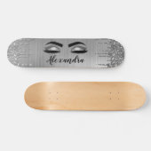 Silver Glitter Sparkle Eyelashes Monogram Naam Skateboard (Horizontaal)