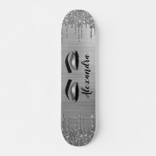 Silver Glitter Sparkle Eyelashes Monogram Naam Skateboard