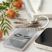 Silver Glitter Sparkle Eyelashes Monogram Naam Sleutelhanger (Voorkant Rechts)