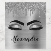 Silver Glitter Sparkle Eyelashes Monogram Naam Wijn Etiket (Enkel label)