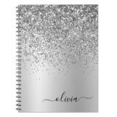 Silver Glitter Sparkle Glam Metal Monogram Naam Notitieboek (Voorkant)