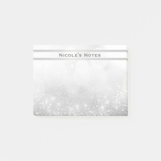 Silver Glitter Sparkle Glam Trendy Personalized Post-it® Notes (Voorkant)