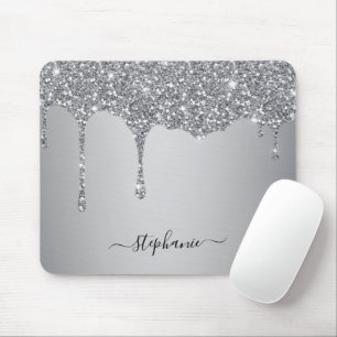 Silver Glitter Sparkle Hand Lettered Name Custom Muismat