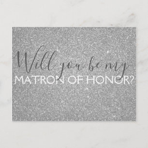 Silver Glitter & Sparkle Matron of Honor Uitnodiging Briefkaart