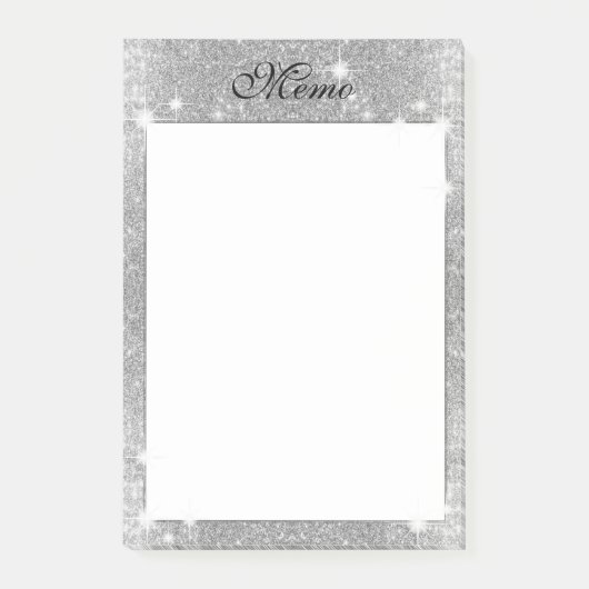 Silver Glitter Sparkle Metallic Kijk Post-it® Notes (Voorkant)