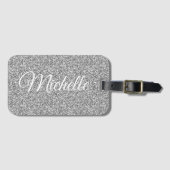 Silver Glitter Sparkle Metallic Personalized Bagagelabel (Voorkant (horizontaal))