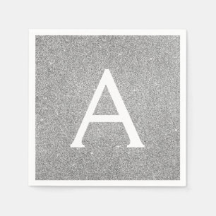Silver Glitter & Sparkle Monogram Initiaal Verjaar Servet
