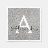 Silver Glitter & Sparkle Monogram Initiaal Verjaar Servet (Voorkant)