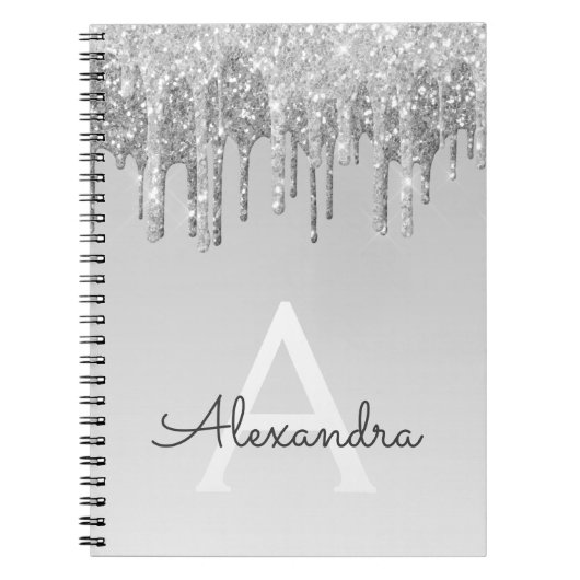 Silver Glitter Sparkle Monogram Notitieboek (Voorkant)