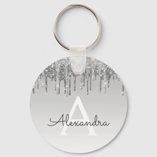 Silver Glitter & Sparkle Monogram Sleutelhanger (Voorkant)