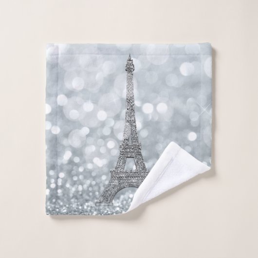 Silver Glitter Sparkle Paris Eiffel Tower Glam Bad Handdoek (Wasdoekje)