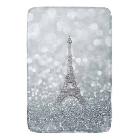 Silver Glitter Sparkle Paris Eiffel Tower Glam Badmat (Voorkant Verticaal)
