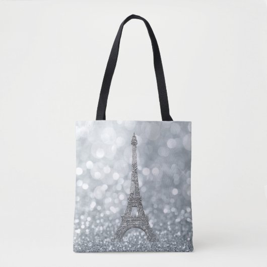 Silver Glitter Sparkle Paris Eiffel Tower Glam Draagtas (Voorkant)