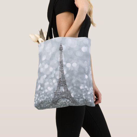 Silver Glitter Sparkle Paris Eiffel Tower Glam Draagtas (Dichtbij)