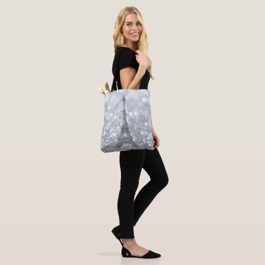 Silver Glitter Sparkle Paris Eiffel Tower Glam Draagtas (Op model)