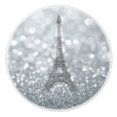 Silver Glitter Sparkle Paris Eiffel Tower Glam Keramische Knop (Voorkant)