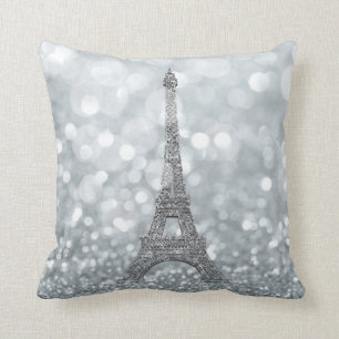 Silver Glitter Sparkle Paris Eiffel Tower Glam Kussen