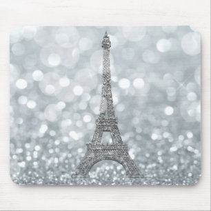 Silver Glitter Sparkle Paris Eiffel Tower Glam Muismat