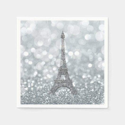 Silver Glitter Sparkle Paris Eiffel Tower Glam Servet (Voorkant)