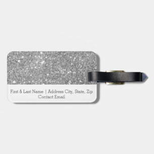 Silver Glitter Sparkles Bagagelabel