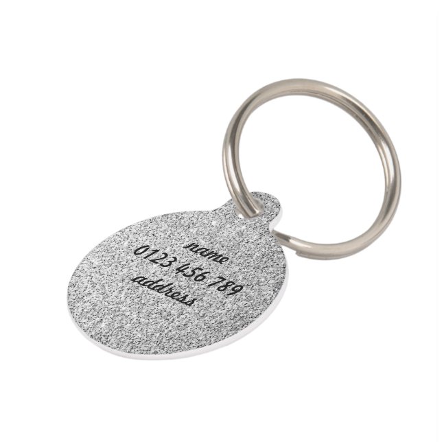 Silver glitter sparkles black white Personalize Huisdierpenning (Zijkant)