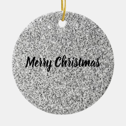 Silver glitter sparkles black white Personalize Keramisch Ornament (Voorkant)