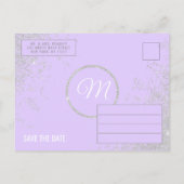 Silver Glitter Sparkles Lavender Paars Save Date Aankondigingskaart (Achterkant)