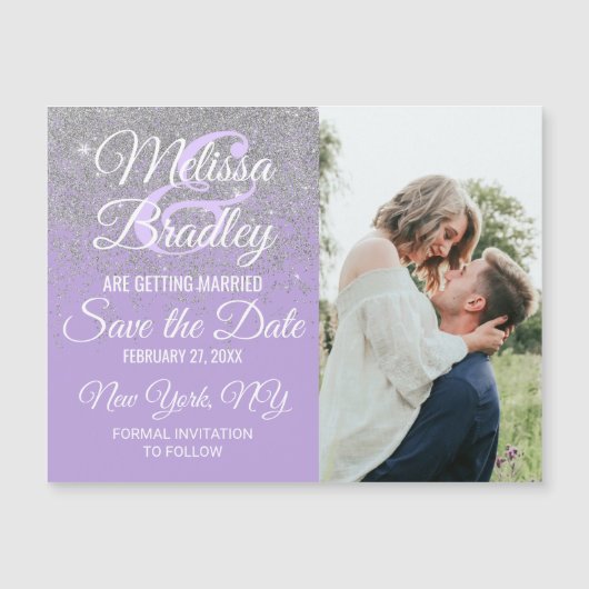 Silver Glitter Sparkles Lavender sparen de Datum (Voorkant)