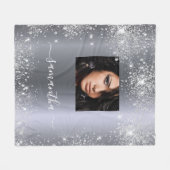 Silver glitter sparkles name fotoscript stijlvol fleece deken (Voorkant (Horizontaal))