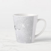 Silver glitter sparkles name script latte mok (Rechts)