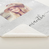 Silver glitter sparkles photoname script sherpa deken (3/4)