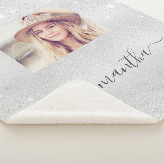 Silver glitter sparkles photoname script sherpa deken (3/4)