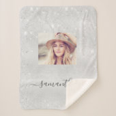 Silver glitter sparkles photoname script sherpa deken (Voorkant)