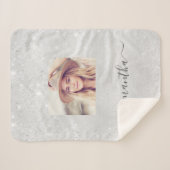 Silver glitter sparkles photoname script sherpa deken (Voorkant (horizontaal))