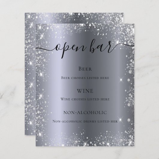 Silver glitter sparkles script bar menu (Voorkant / Achterkant)