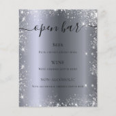 Silver glitter sparkles script budget bar menu (Voorkant)