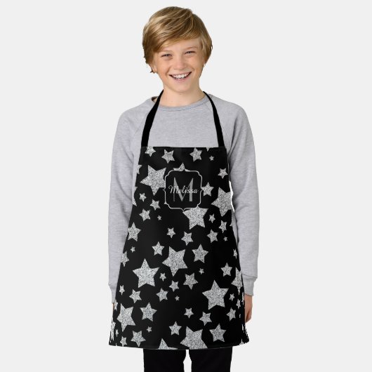 Silver glitter sparkles Stars Patroon Monogram Schort (Gedragen)