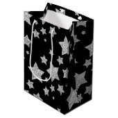 Silver glitter sparkles Stars patroon zwart Medium Cadeauzakje (Voorkant Gekanteld)