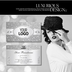 Silver Glitter Sparkling Stars Diamonds en Logo Visitekaartje