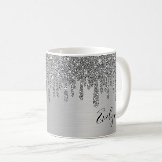 Silver Glitter Specialized Ceramic Coffee Mok (Voorkant rechts)