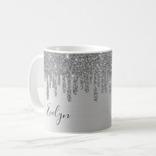 Silver Glitter Specialized Ceramic Coffee Mok (Voorkant links)