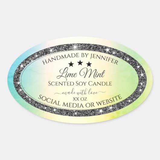 Silver Glitter Stars Product Labels Blauwgroen Gee (Voorkant)