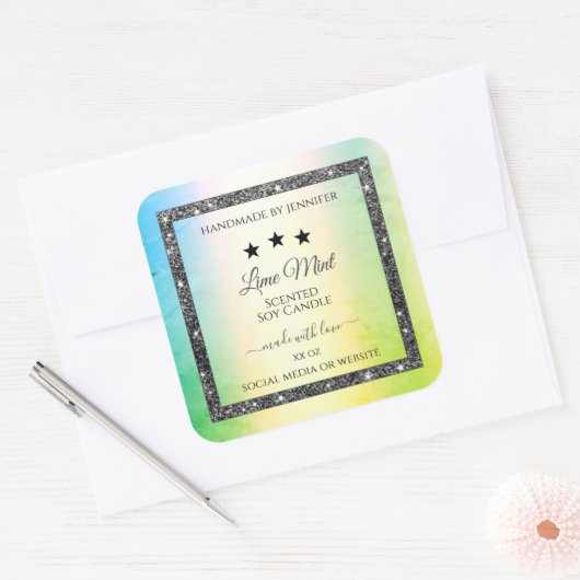 Silver Glitter Stars Product Labels Blauwgroen Gee (Envelop)