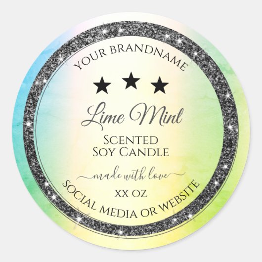 Silver Glitter Stars Product Labels Blauwgroen Gee (Voorkant)